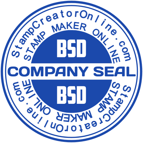 Blue split-badge company seal with layered circular lettering from StampCreatorOnline