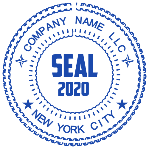 New York City company-name seal with date and double border