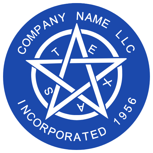 Texas incorporated company seal with bold outer ring lettering