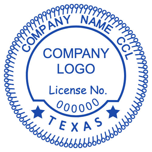 Texas business logo seal with license number and editable company name