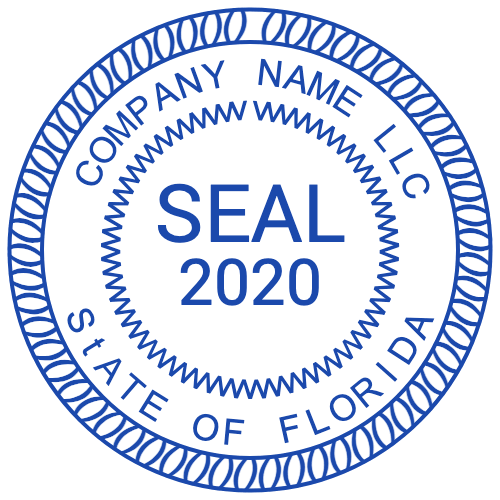 Florida state company seal with year and LLC name in concentric rings