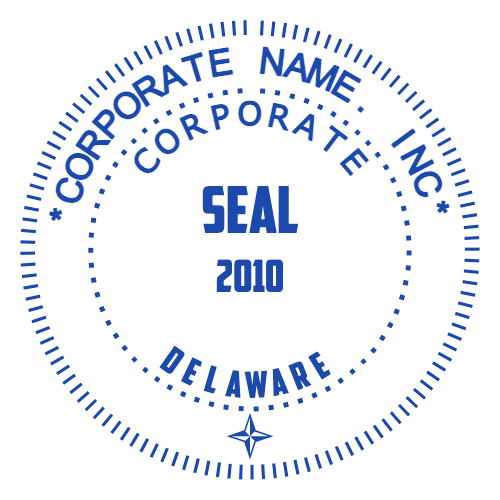 Delaware corporate seal with incorporation year and bold center wording