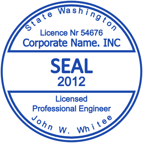 Washington licensed professional engineer seal with name and license number