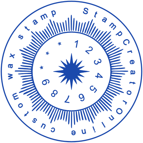 Round wax-seal design with a decorative logo and registration-number ring