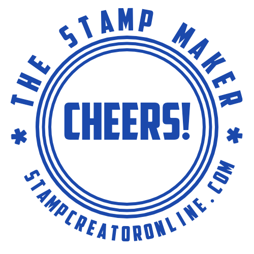 Circular celebration stamp with a large CHEERS message and star accents