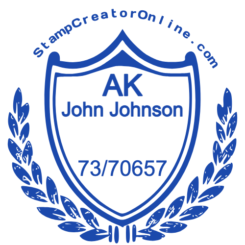 Personalized circular stamp with a name, reference number and monogram