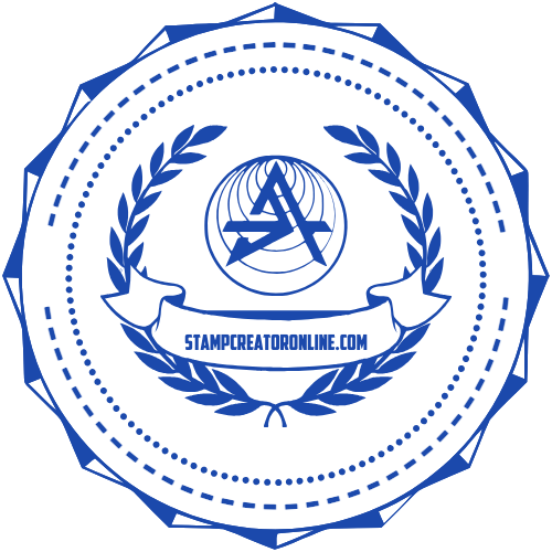 Ornamental round logo stamp with a website name across the design