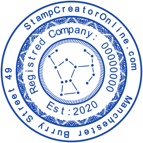 Manchester company seal with an address, registration number and founding year