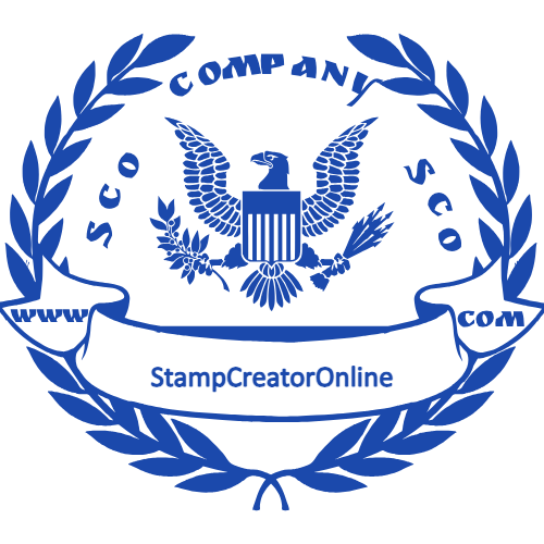 Decorative company seal with matching initials and a divided website address