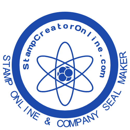 Round business emblem with a website name and curved company-seal lettering