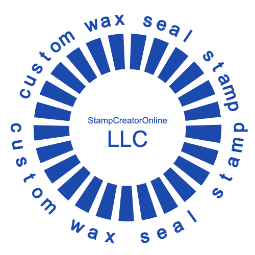 Circular wax-style stamp with an LLC name and repeating rim text