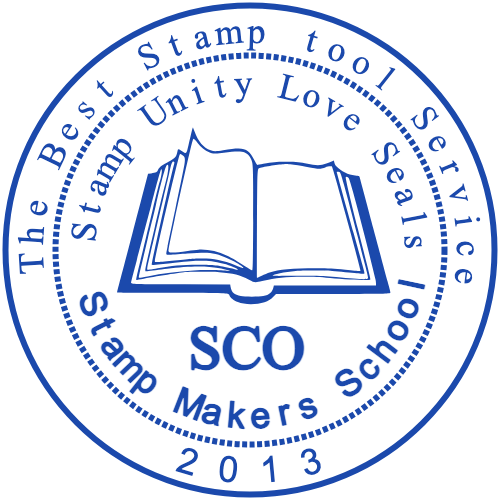 Round education stamp with a school emblem, initials and establishment year