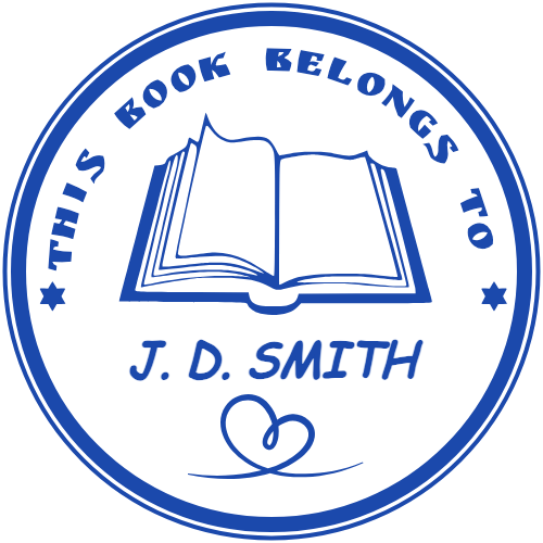Bookplate stamp with an owner's name and This Book Belongs To lettering
