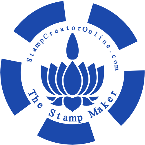 Circular stamp-maker logo with an ornamental border and website lettering