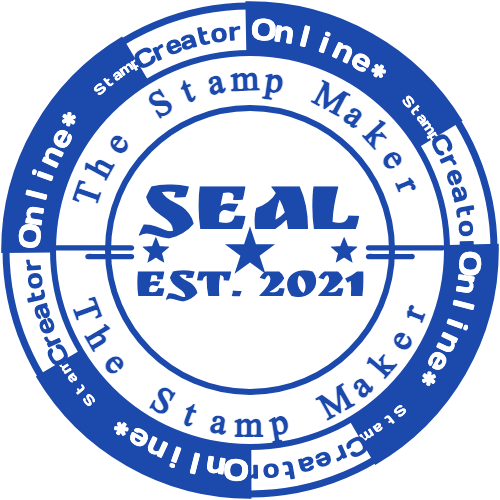 Decorative company stamp with a 2021 year and repeated small text motifs